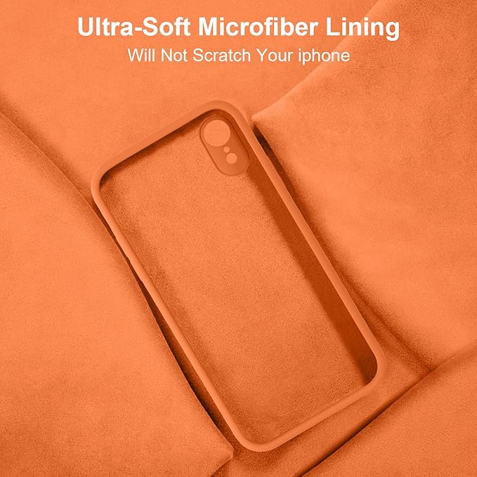 Vooii Compatible with iPhone XR Case, Upgraded Liquid Silicone with [Flat Edges] [Camera Protection] [Soft Anti-Scratch Microfiber Lining] Phone Case for iPhone 10 XR 6.1 inch - Bright Orange