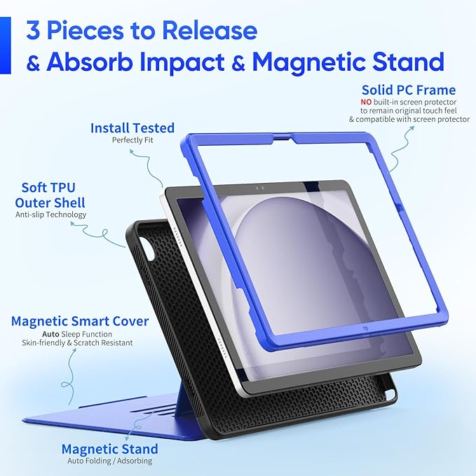 SEYMAC stock Case for Samsung Galaxy Tab A9+ Plus 11'', Auto Sleep/Wake Case with Magnetic Multi-Angles Stand, Card Slot for Galaxy Tab A9+/ A9 Plus 11'' SM-X210/X216/X218, (Blue)