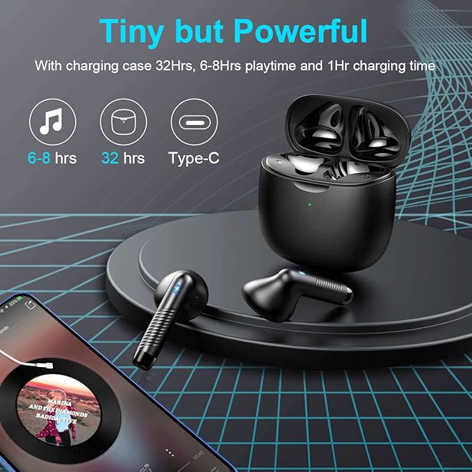 Wireless Earbuds, Bluetooth 5.4 Earbuds Stereo Bass, Bluetooth Headphones in Ear Noise Cancelling Mic, Earphones IP7 Waterproof Sports, 32H Playtime USB C Mini Charging Case Ear Buds for Android iOS