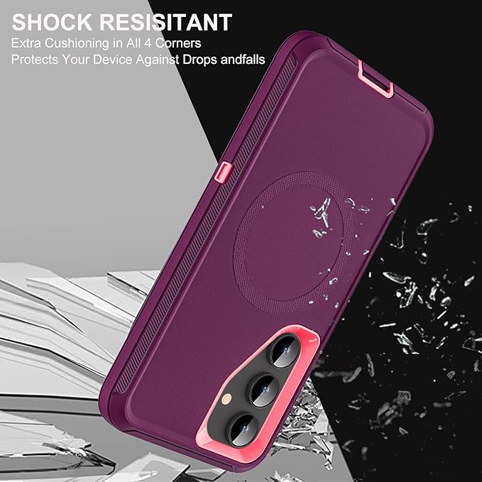 for Samsung Galaxy S25 Case, ONLY, [NOT FIT Galaxy S25 Edge/S25 Plus/S25 Ultra], Compatible with Magsafe, with 2Pcs Tempered Glass Screen Protector & Camera Lens Protector (New-Purple/Pink)