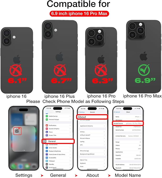 for iPhone 16 Pro Max Leather Wallet Case, Compatible with Magsafe, 2 in 1 Detachable Magnetic Card Holder, RFID Blocking Kickstand Credit Slots Flip Case for Men Women, Black