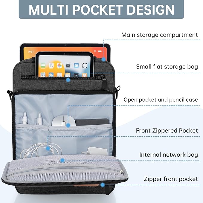 12.9 Inch Tablet Sleeve Bag, Padded Protective Carrying Case for iPad Pro M4 & Air M2 2024, Samsung Galaxy Tab S9 FE+/S9+/S8+/S7 FE/S7+ 12.4" 2022/2023, Surface Laptop Go 12.4", Grey