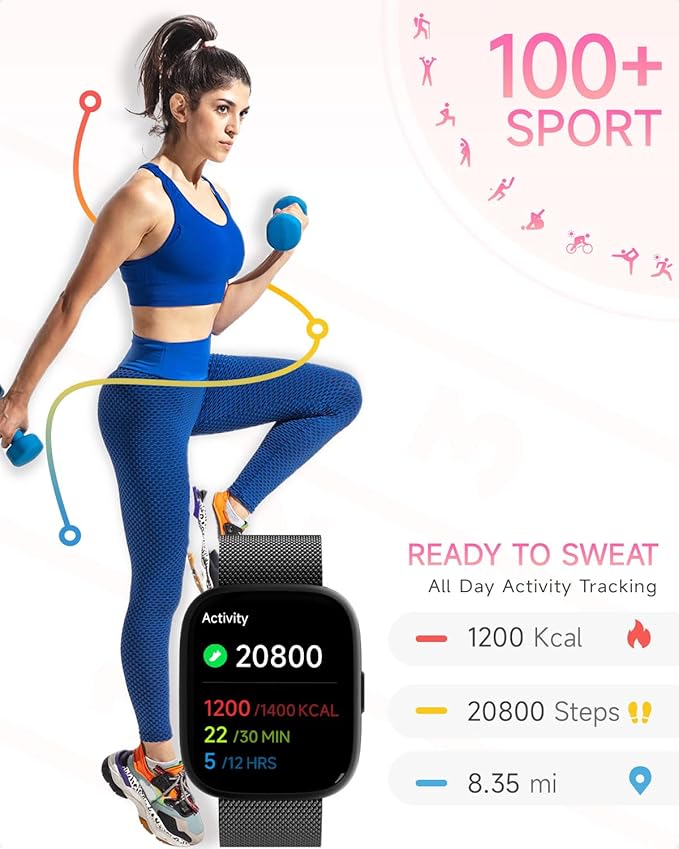 Smart Watch for Women Men, No Phone No APP Needed,1.83" Fitness Tracker Watch with Heart Rate/Step Tracker/Pedometer/Sleep, IP68 Waterproof Metal Smartwatch Compatible iOS Android