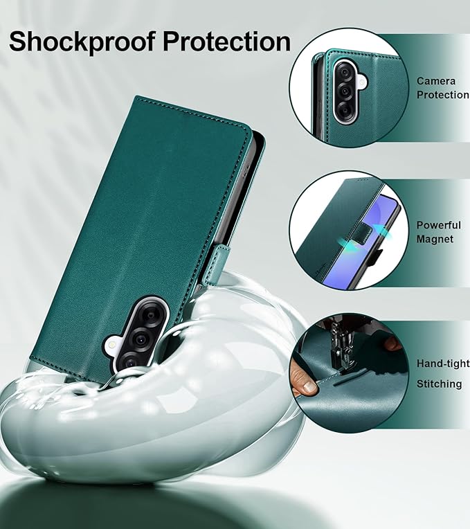 Wallet Flip Case for Samsung Galaxy A36 5G - [RFID Blocking] Luxury PU Leather Card Holder Magnetic Phone Cover with Kickstand,Shockproof Protective Case,Green