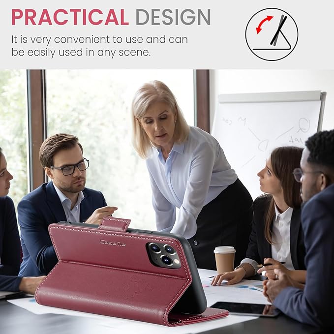 for iPhone 11 Pro Case, Premium PU Leather Wallet Case Flip Cover with [RFID Blocking][Card Holder][Stand Function] Shockproof Protective for iPhone 11 Pro 5.8", Red