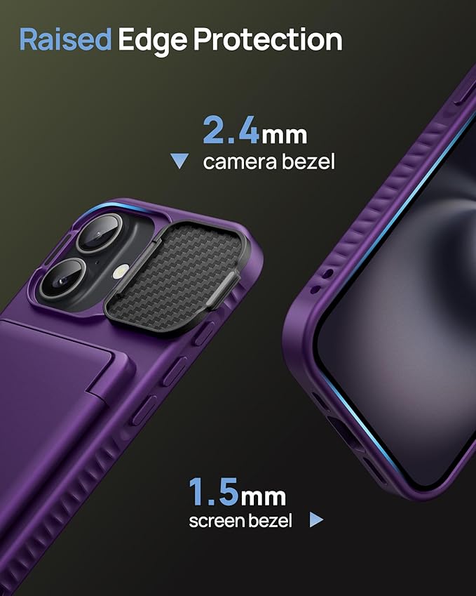 for iPhone 16 Case Wallet, Built-in Credit Card Holder & Stand & Camera Lens Cover, Military Grade Drop Tested Soft Silicone Edge Rugged Protective Phone Case for iPhone 16 6.1" 2024, Purple