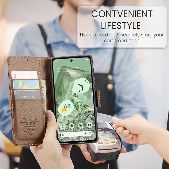 for Google Pixel 8A Case, Premium PU Leather Wallet Case Flip Cover with [RFID Blocking][Card Holder][Stand Function] Shockproof Protective for Google 8A, Brown