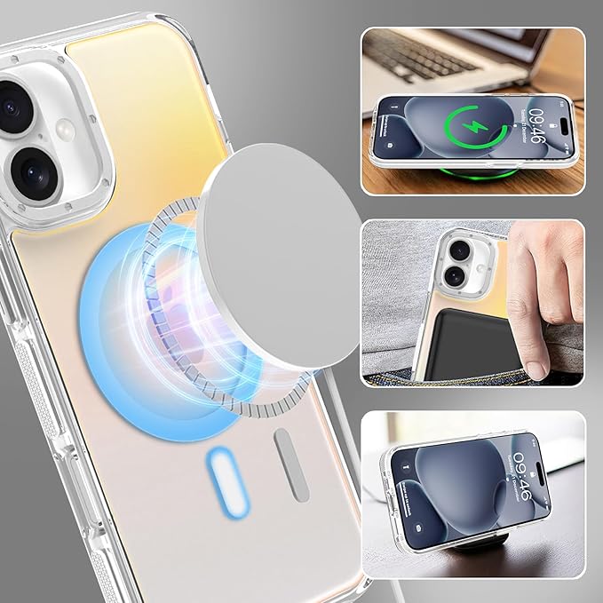 MOWIME Magnetic Case for iPhone 17 [Compatible with Magsafe] [Cute Fashion Fluorescent Design] [1 Screen Protector] Slim Translucent Matte Case for iPhone 17 6.3" 2025, White