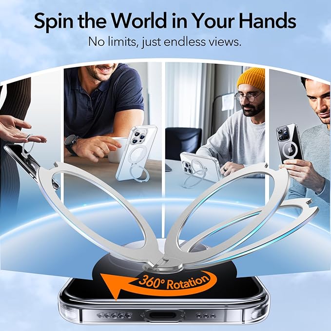 Anqrp 360° All-in-ONE Crystal Clear Case for iPhone 15 Pro with Rotatable Magnetic Stand, Compatible with MagSafe, Anti-Yellowing Transparent MIL-Grade Shockproof Phone Case Cover for iPhone 15 Pro