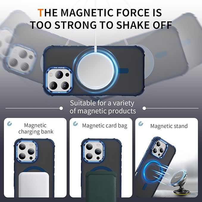 Magnetic for iPhone 16 Pro Case Blue with MagSafe Wireless Charging Heavy Duty Military-Grade Shockproof Protection Adjustable Kickstand Slim Matte Anti-Fingerprint Cover Men Women