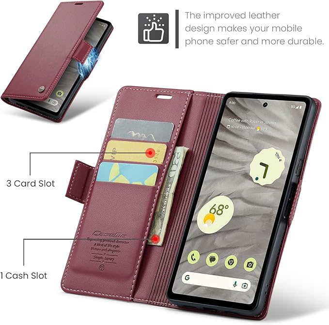 for Google Pixel 7A Case, Premium PU Leather Wallet Case Flip Cover with [RFID Blocking][Card Holder][Stand Function] Shockproof Protective for Google 7A, Red