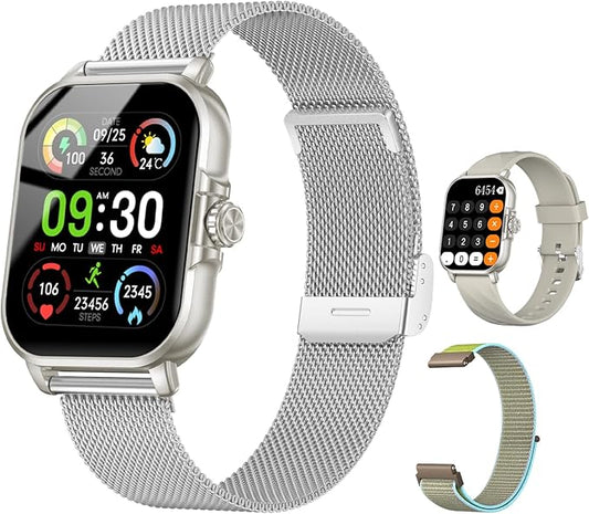 Smart Watches for Women Men Fitness Tracker Watch 2.04 HD Screen Sport Watch with ChatGpt AI Voice 3 Bands Step Counter 24/7 Heart Rate Sleep Monitor Smartwatch for Android iOS (Silver)
