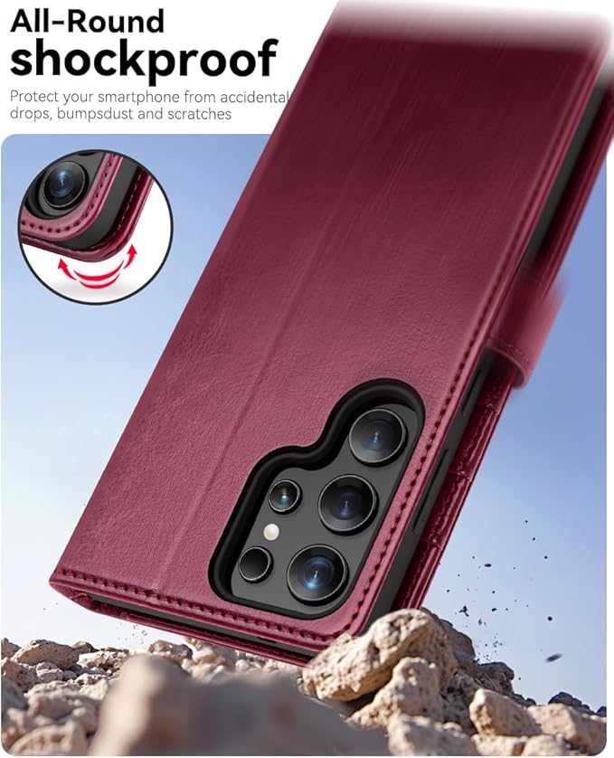 OCASE Compatible with Galaxy S25 Ultra Wallet Case, PU Leather Flip Folio Case with Card Holders RFID Blocking Kickstand [Shockproof TPU Inner Shell] Protective Phone Cover 2025, Burgundy