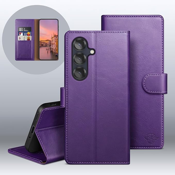 Wallet Case for Samsung Galaxy S25 5G Magnetic Flip Leather Folio Cover with RFID-Blocking Credit Card Holder, Women Men Protective Phone Case Compatible with Samsung S25, Purple