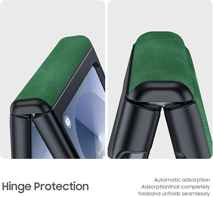 for Samsung Galaxy Z Flip 6 Case/Z Flip 7 FE Case with Hinge Protection & Built-in Screen Protector, Ultra Thin Leather Shockproof Cover Phone Case for Galaxy Z Flip 6/Z Flip 7 FE-Green