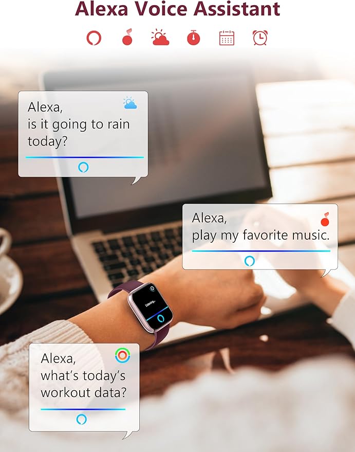 Smart Watch, 44mm Smartwatch Answer Make Calls, Alexa 1.83" Fitness Watch, IP68 Waterproof Fitness Tracker Women Men, Heart Rate/Sleep Monitor, 100+ Sports Pedometer Watch for Android & iOS Phone