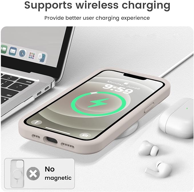 Vooii Compatible with iPhone 12 Case/iPhone 12 Pro Case, Liquid Silicone Upgrade [Soft Anti-Scratch Microfiber Lining] [Shockproof Drop Protection] Phone Case 6.1 inch - Stone