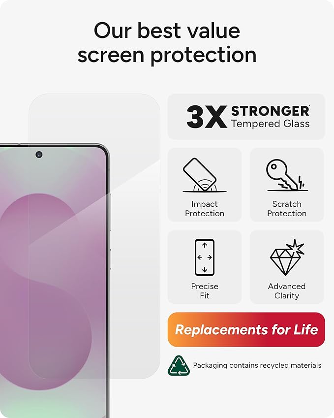 ZAGG Glass+ Samsung Galaxy S25 Edge Screen Protector – Extreme Impact & Shatter Protection, Scratch-Resistant, Smudge-Resistant, Fingerprint Scanner Compatible, InvisibleShield, Easy Installation