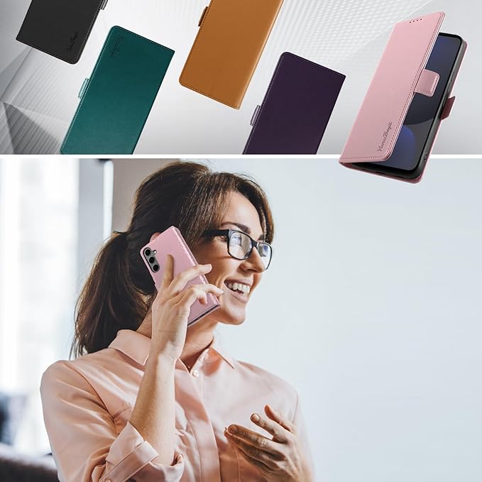 Wallet Flip Case for Samsung Galaxy S24 FE 5G - [RFID Blocking] Luxury PU Leather Card Holder Magnetic Phone Cover with Kickstand,Shockproof Protective Case,Pink