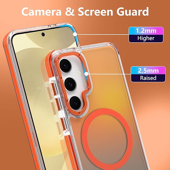 MOWIME Magnetic Case for Samsung Galaxy S24 Plus [Compatible with Magsafe] [Cute Fashion Fluorescent Design] [1 Screen Protector] Slim Translucent Matte Case for Galaxy S24 Plus 6.7", Orange