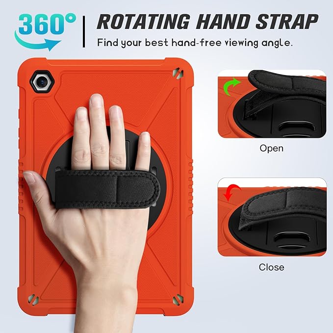 ZtotopCases for Samsung Galaxy Tab A9+ / A9 Plus 11'' 2023 (SM-X210/X216/X218), Shockproof Hard Duty Case with Screen Protector+360 Rotating Hand Strap&Stand+Shoulder Strap for Tab A9+ Tablet, Red