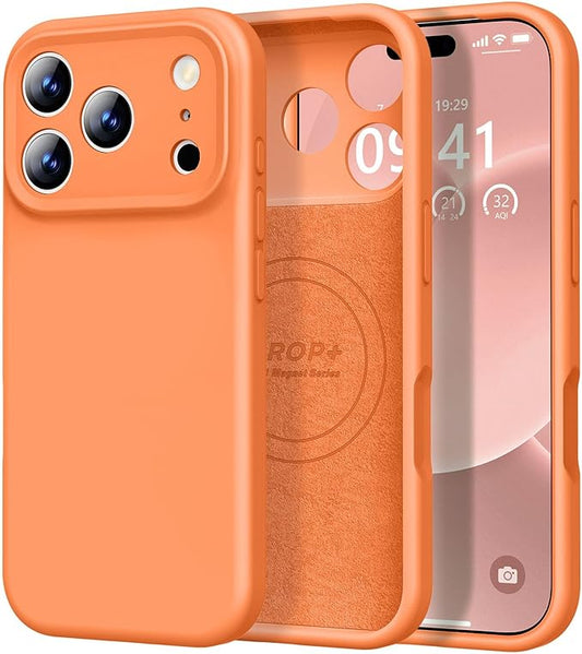 Vooii Magnetic Compatible with iPhone 17 Pro Max Case (Compatible with Magsafe) (Upgraded Camera Protection) Liquid Silicone Shockproof Full Body Protective Phone Cover for Women Men, Bright Orange