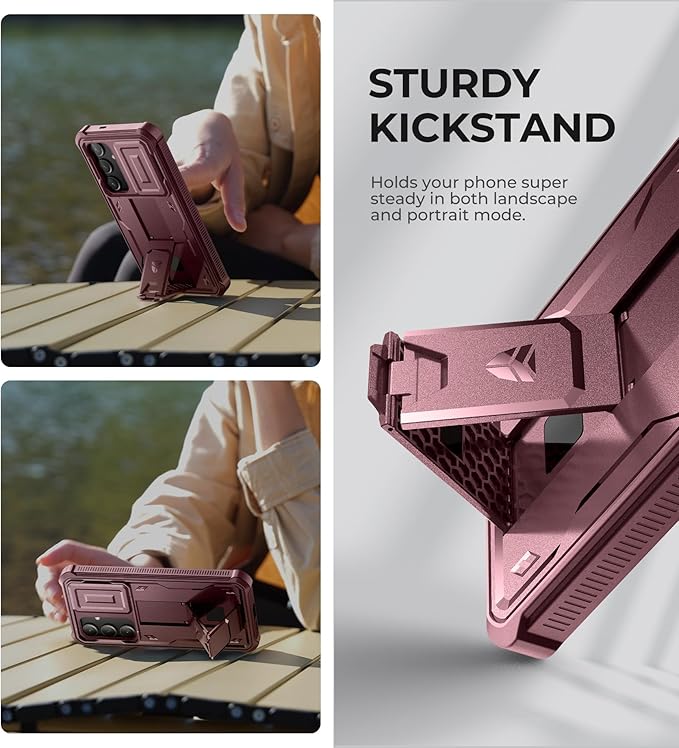 Dexnor for Samsung Galaxy S24 Plus Case with Built-in Slide Camera Cover & Screen Protector & Kickstand, Shockproof Rugged Case Full-Body Bumper Protective Cover for Galaxy S24 Plus (2024),Maroon Red