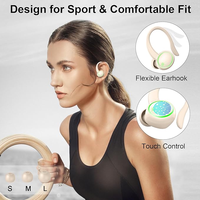 Wireless Earbuds, Bluetooth 5.4 Headphones Sports, 50H Playback Over-Ear Buds with 4 ENC Noise Cancelling Mic, HiFi Stereo Fitness Earphones Earhooks, IP7 Waterproof Headset for Runing