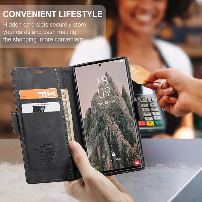 for Samsung Galaxy S24 Ultra Case, Flip Wallet Leather Case with Card Holder Magnetic Closure Shockproof Kickstand Protective Phone Cases Cover for Galaxy S24 Ultra 5G Cover,Black