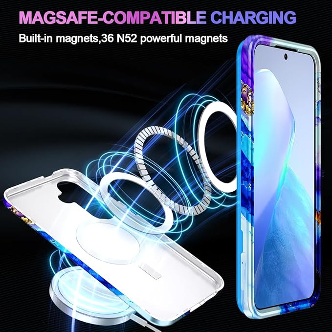 Casetego for Galaxy S24 FE Case,Compatible with MagSafe,[Military Grade Drop Test] Full Body Protection Slim Shockproof Rugged Marble Women Case for Samsung Galaxy S24 FE 6.7 inch,Azure Blue