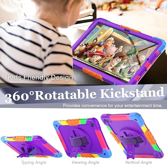 BLOSOMEET Purple Case for Samsung Galaxy Tab A9 Plus 2023 with Tempered Glass Screen Protector Pencil Holder Hand Strap&Stand,Kids Cover for Galaxy Tablet A9 Plus with Shoulder Strap