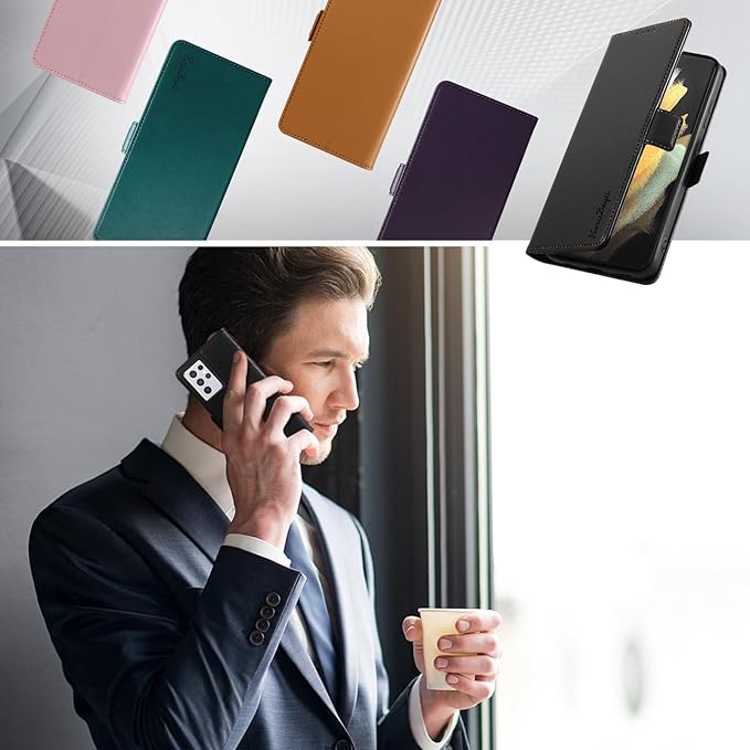 Wallet Flip Case for Samsung Galaxy S21 Ultra 5G - [RFID Blocking] Luxury PU Leather Card Holder Magnetic Phone Cover with Kickstand,Shockproof Protective Case,Black