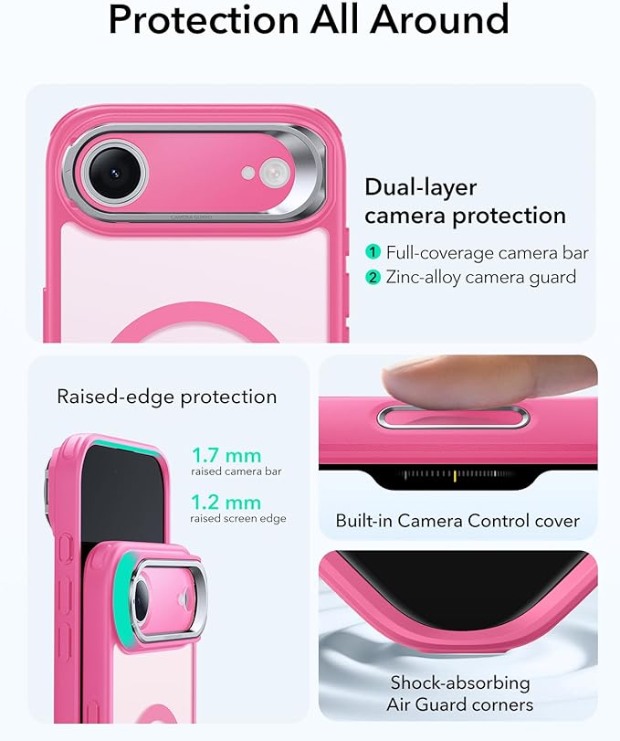 ESR for iPhone Air Case with Stand, Camera Control Cover Compatible with MagSafe, Military-Grade Drop Protection Magnetic Phone Case for iPhone 17 Air Case, Scratch-Resistant Back Cover,Frosted Pink