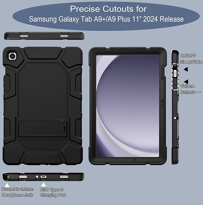 Rantice Case for Samsung Galaxy Tab A9+/A9 Plus 11", Heavy Duty Shockproof Rugged Protective Case with Kickstand for Galaxy Tab A9+/A9 Plus 11 Inch (SM-X210/X216/X218), Black
