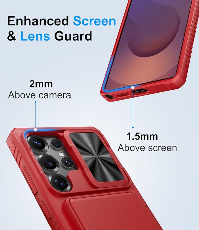 for Samsung Galaxy S25 Ultra Case Wallet, Card Holder (4-5 Cards), RFID Block, Slide Camera Cover & Military Grade Drop Proof, Heavy Duty Men Women Phone Cases for Samsung Galaxy S25 Ultra, Red