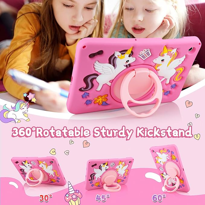 HianDier for Samsung Galaxy Tab A9+ Plus Case Cute Unicorn Silicone for Samsung A9 Plus Tablet Case with Detachable Strap and Rotatable Stand Shockproof Cover for Galaxy Tab A9+ 11" 2023-Rose Pink