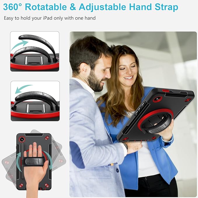 Case for Galaxy Tab A9 Plus 5G 2023: Heavy Duty TPU Cover for Samsung Tablet A9+ 11 Inch with Stand - Handle - Shoulder Strap -S-Pen Holder- Red Black