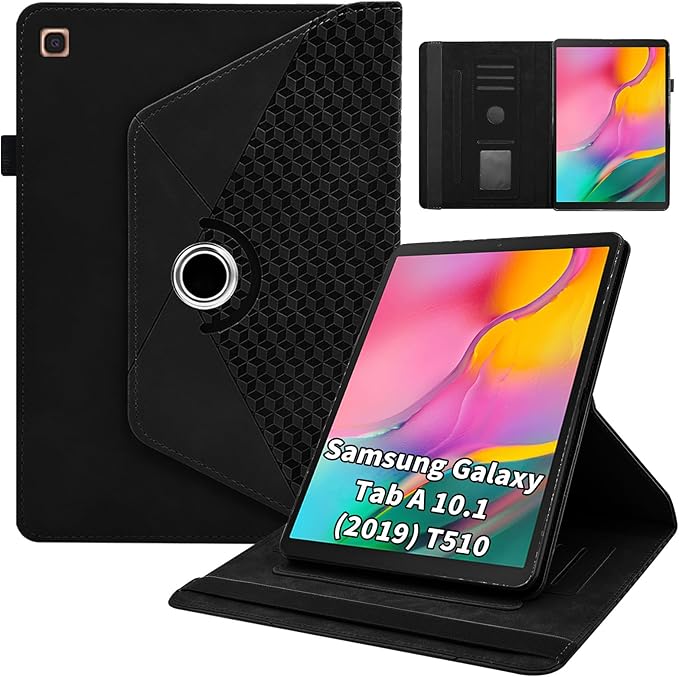 Rotating Case for Samsung Galaxy Tab A 10.1 2019 Model SM-T510/T515,360° Rotating Multi-Angle Viewing Stand Cover PU Leather Business Folio Protective Cases, Black