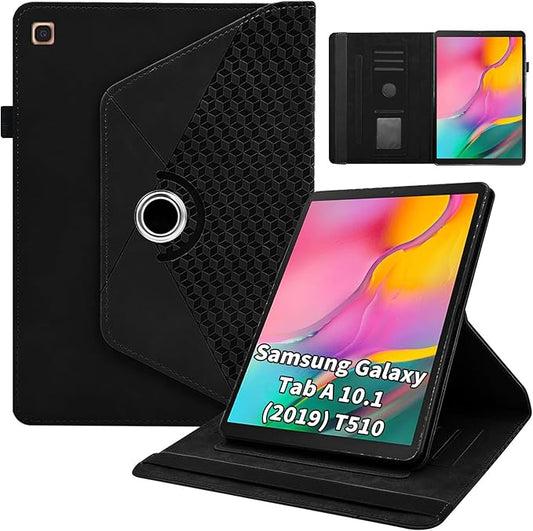 Rotating Case for Samsung Galaxy Tab A 10.1 2019 Model SM-T510/T515,360° Rotating Multi-Angle Viewing Stand Cover PU Leather Business Folio Protective Cases, Black
