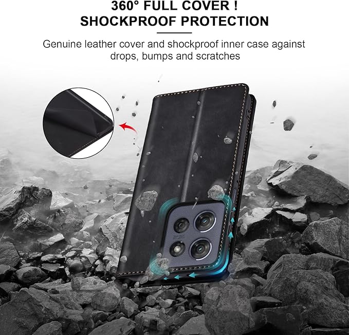 Jasonyu Flip Wallet Case for Moto G Power/Play (2025),Leather Magnetic Folio Cover with Card Holder,Kickstand - TPU Shockproof Durable Protective Phone Case,Black