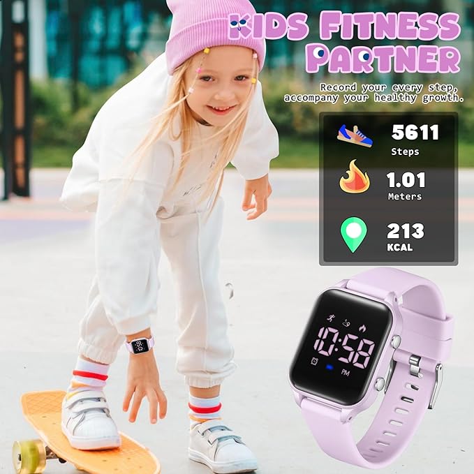 Kids Digital Watches for Boys Girls, Sports Watch with Fitness Tracker, Pedometer, Alarm Clocks, Stopwatch, No App Needed Waterproof Kids Watch, Gift for Teens Student Girls Boys Ages 5-14