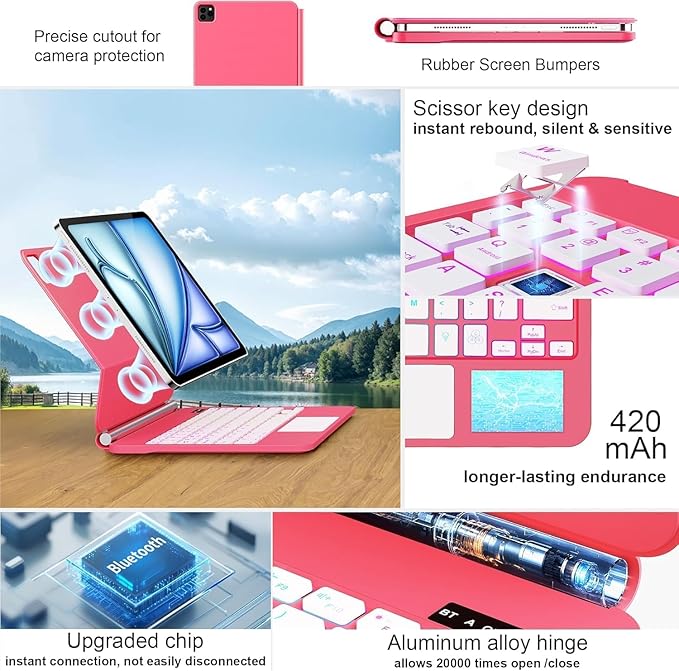 Keyboard Case for iPad Air 13 inch (M3 2025/M2, 2024),iPad Pro 12.9 inch (3/4/5/6th Gen)，Magic-Style Magnetic – Floating Cantilever Stand – Backlit Keyboard Case with Multi-Touch Trackpad