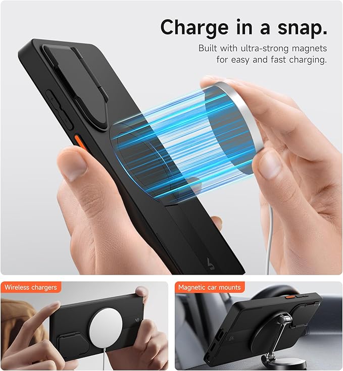 SURITCH for Samsung Galaxy S25 Ultra Phone Case, Magnetic Protective Cover with Camera Cover & Adjustable Metal Kickstand for Galaxy S25 Ultra (2025)-Black