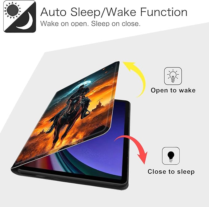 Case for Samsung Galaxy Tab S10 FE/ S9 FE 5G 10.9 Inch/Tab S9 11 Inch, Slim PU Leather Stand Cover with Auto Wake/Sleep, Multi-Angle Viewing & Shockproof, Man Riding Horse