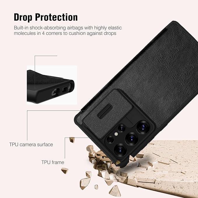 Nillkin for Samsung Galaxy S25 Ultra Wallet Case with Camera Cover, [Lens Protection] Premium Leather Slim Protective Shockproof Hard Cover Flip Phone Case for Galaxy S25 Ultra 6.9'' Black