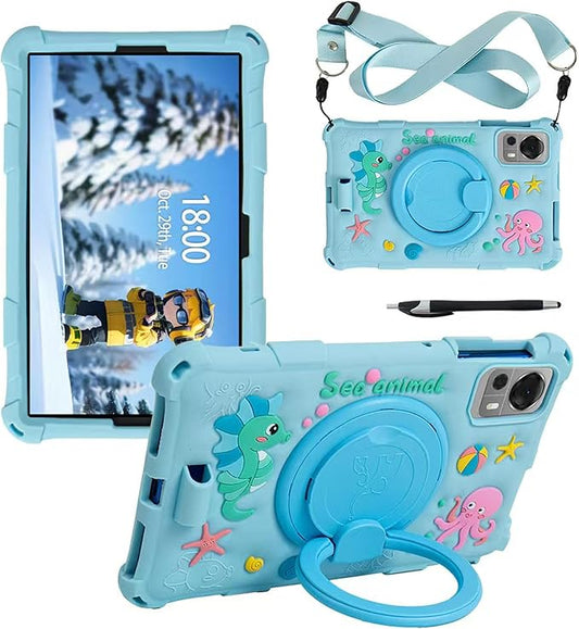 Tablet Case for ALLDOCUBE iPlay 50 Mini/60 Mini/DOOGEE T20 Mini/TCL/Samsung Galaxy Tab A 8.4 inch Soft Anti-Stress Silicone Case with Rotate Stand/Pencil Holder/Shoulder Strap/Pen (Sky Blue)