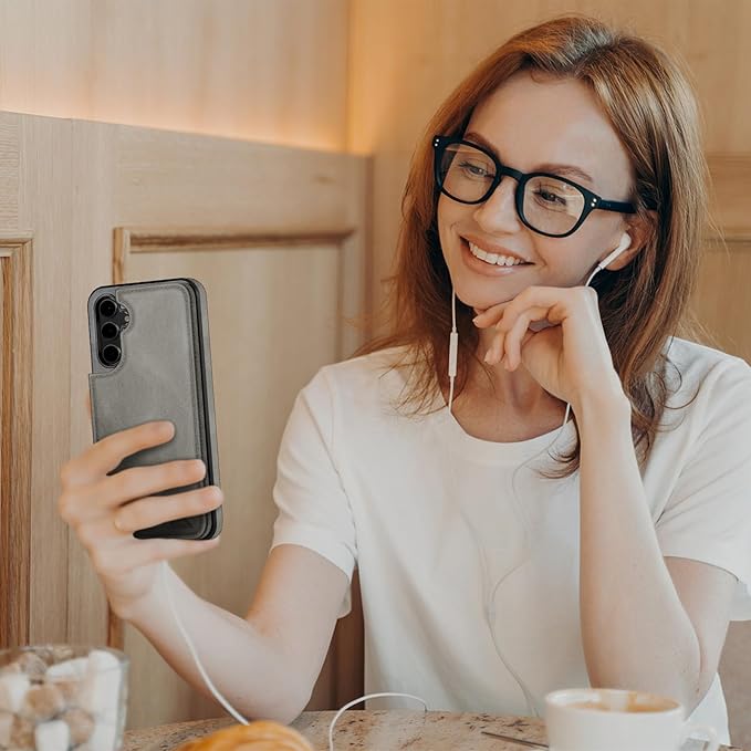 DJDUCK Designed for Samsung Galaxy S25 Plus Case Wallet with Card Holder, [Magnetic Clasp Cover] [RFID Blocking Leather Protection] Shockproof Women Men Cases for Samsung S25 Plus Grey