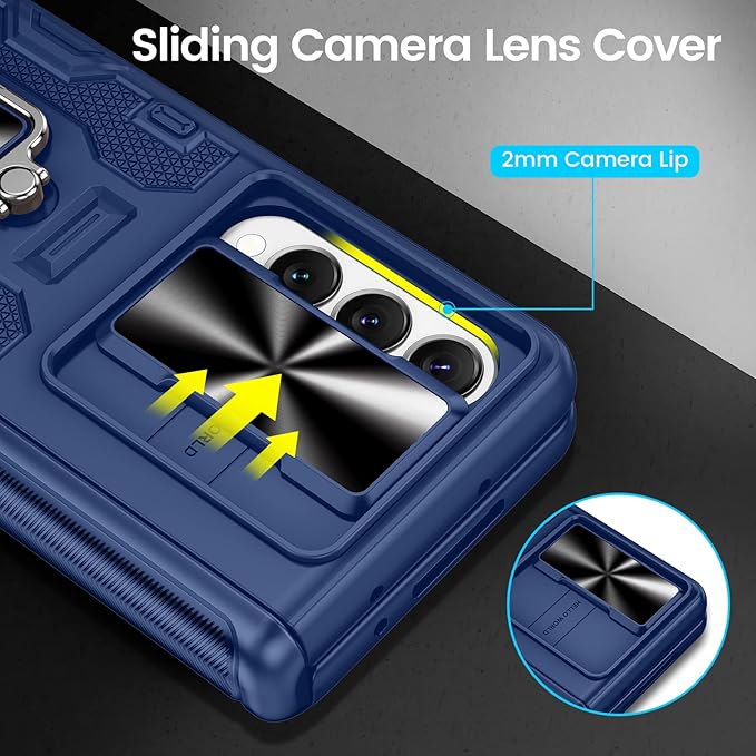 VEGO for Galaxy Z Fold 4 Case with Kickstand, Hinge Protection & Belt Clip Holster & Front Screen Protector & Slide Camera Cover Magnetic Kickstand Cover - Midnight Blue