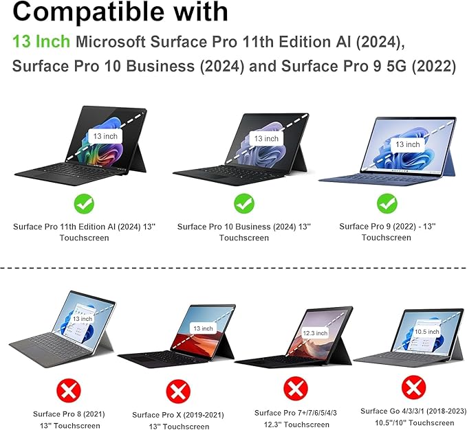 Microsoft Surface Pro 11 / Pro 10 / Pro 9 13 Inch Case, Multiple Angle Viewing Portfolio Business Cover with Pocket & Stylus Holder, Compatible with Type Cover Keyboard. (Graphite)