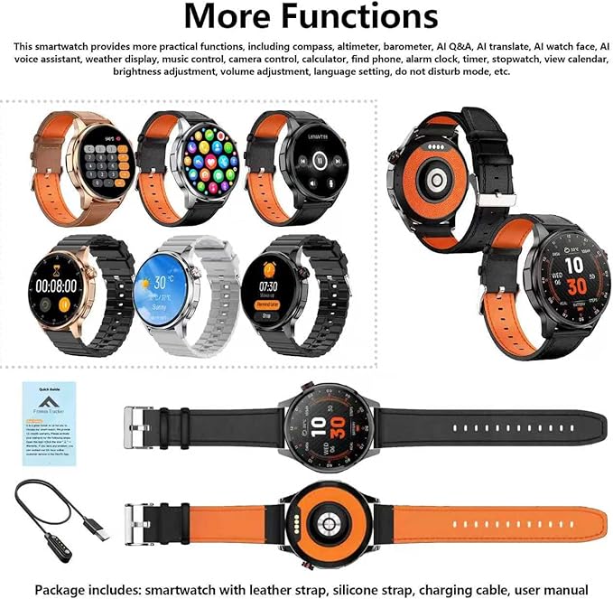 Smart Watch for Men Built-in GPS, 1.46" AI Smartwatch with Health Monitor for Android Phones/iPhone, 100+ Sport Modes Fitness Tracker with Compass/Altitude/Barometer,Bluetooth Call/Text Reply(2 Bands)